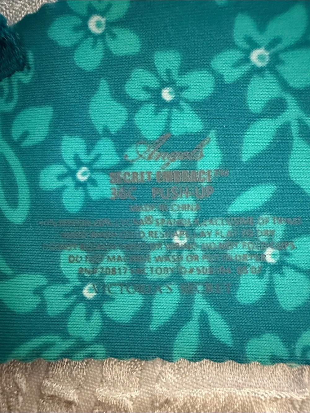 Victoria’s Secret Angels Secret Embrace Teal Floral Padded Push-Up Bra 36C - Picture 8 of 8